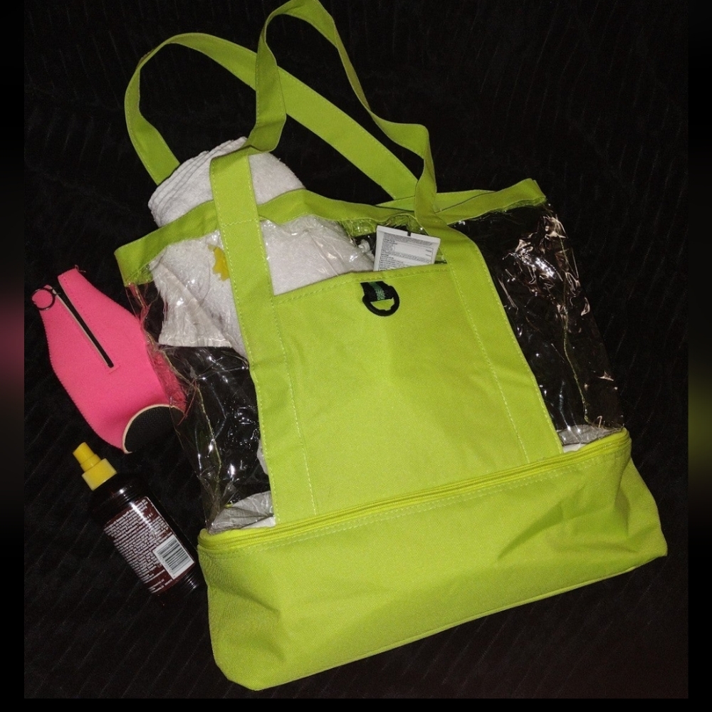 Electric Green PVC & Canvas Beach Bag